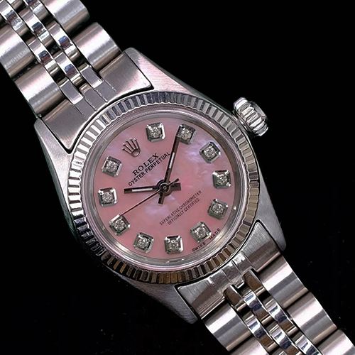 Rolex Watch Oyster Perpetual Stainless Steel Fluted Bezel Diamond Dial