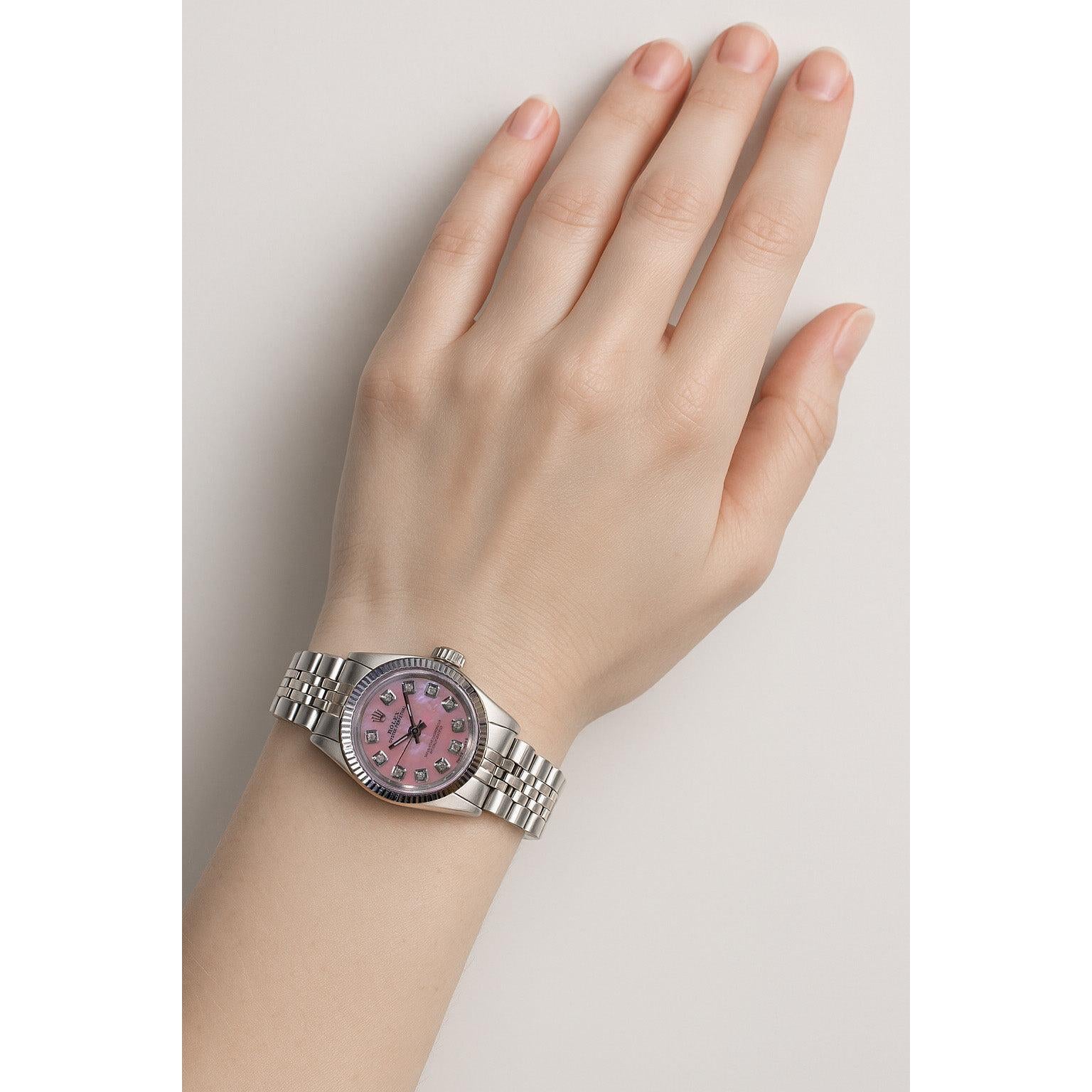 Rolex Watch Oyster Perpetual Stainless Steel Fluted Bezel Diamond Dial P1