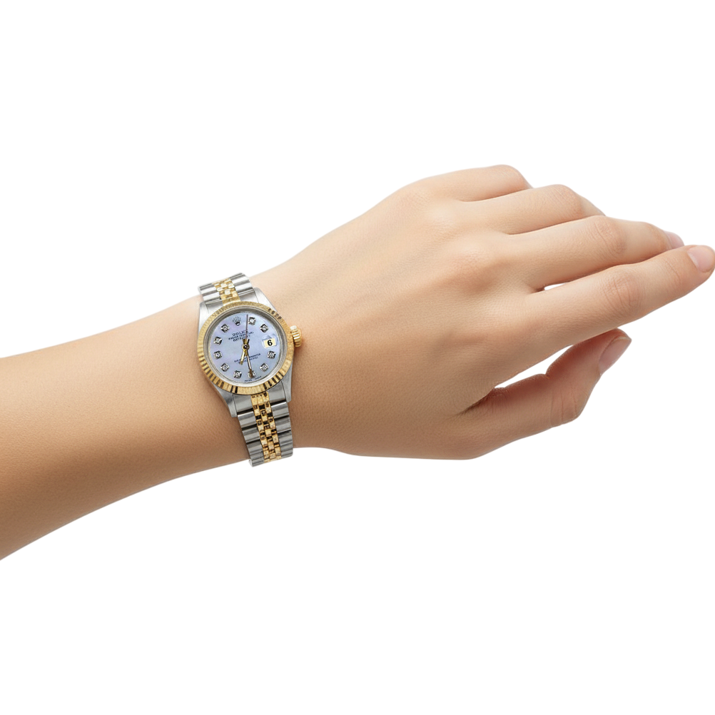 Rolex White Natural Earth Mined Diamond Dial Datejust Lady Watch Ss & Yellow Gold P4