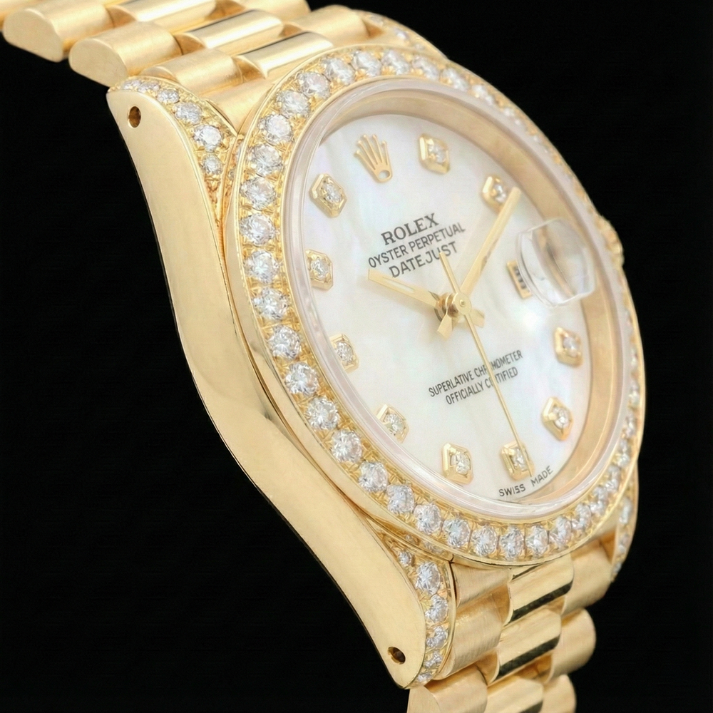 Rolex Women President Style Watch Yellow Gold Diamond Mop Dial