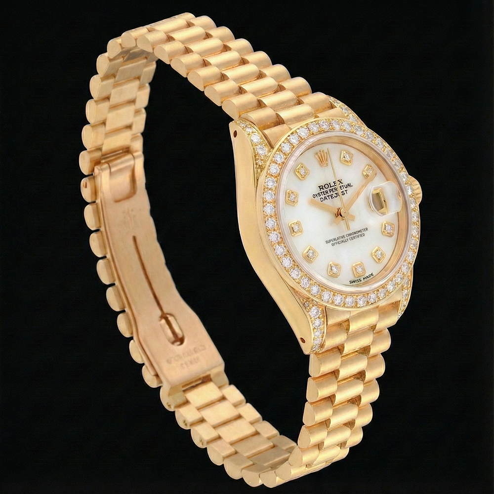Rolex Women President Style Watch Yellow Gold Diamond Mop Dial