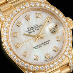 Rolex Women President Style Watch Yellow Gold Natural Earth Mined Diamond Mop Dial