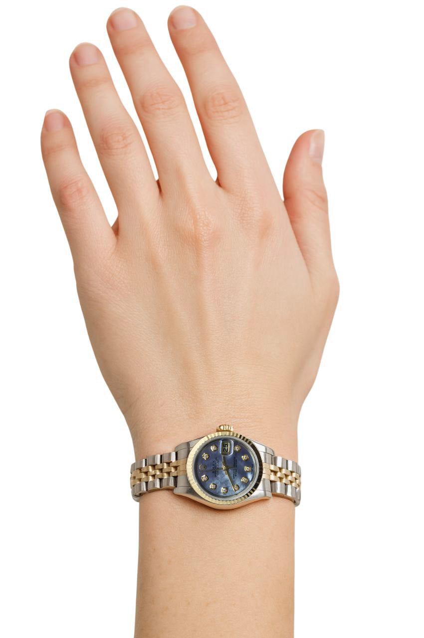 Rolex Year 2001 Datejust Gray Mother Of Pearl Natural Earth Mined Diamond Dial 26 mm Two Tone Watch P1