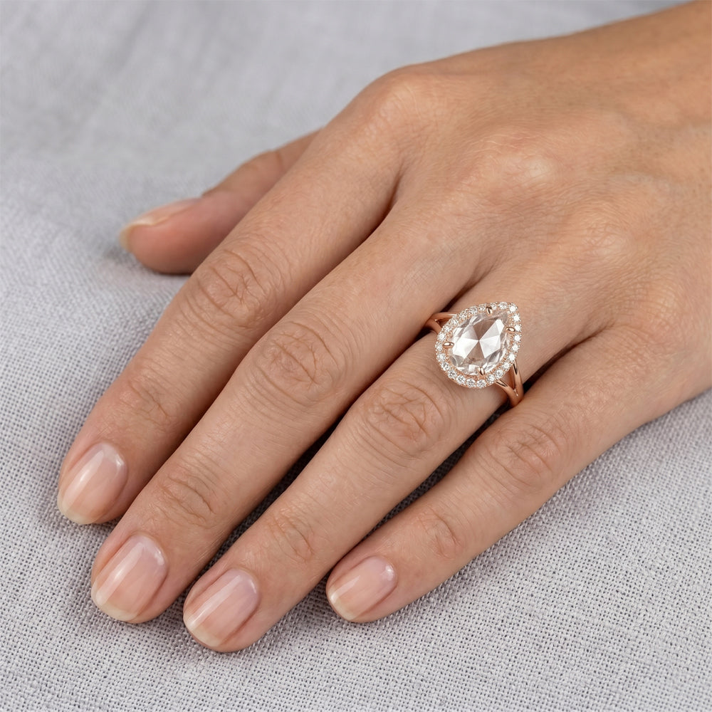 Rose Cut Halo Engagement Ring – Brilliant Diamond 2.5 ct 14K