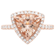 Rose Gold 14K 16.75 Ct Trillion Morganite And Round Natural Earth Mined Diamonds Ring