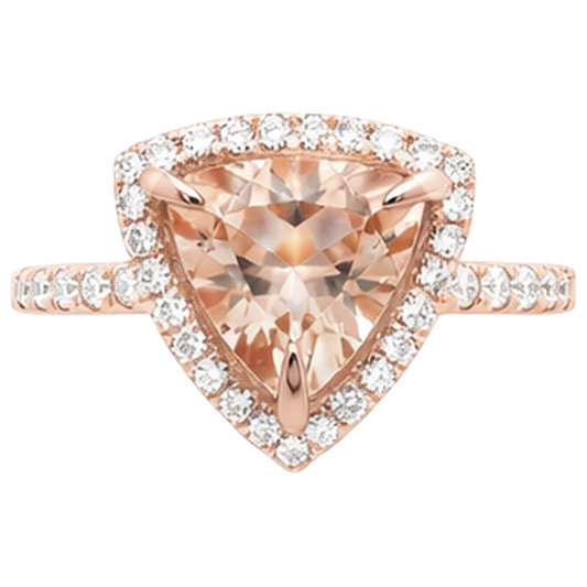 Rose Gold 14K 16.75 Ct Trillion Morganite And Round Natural Earth Mined Diamonds Ring