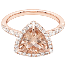 Rose Gold 14K 16.75 Ct Trillion Morganite And Round Natural Earth Mined Diamonds Ring