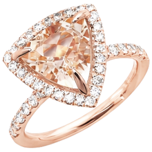 Rose Gold 14K 16.75 Ct Trillion Morganite And Round Natural Earth Mined Diamonds Ring