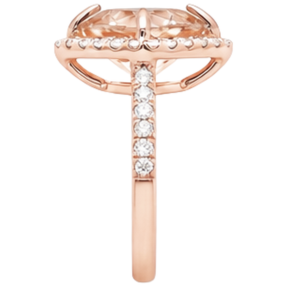 Rose Gold 14K 16.75 Ct Trillion Morganite And Round Natural Earth Mined Diamonds Ring