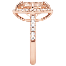 Rose Gold 14K 16.75 Ct Trillion Morganite And Round Natural Earth Mined Diamonds Ring