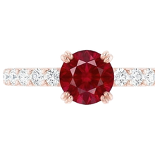 Rose Gold 14K 2.50 Carats Four Prong Natural Earth Mined Diamond Round Ruby Ring