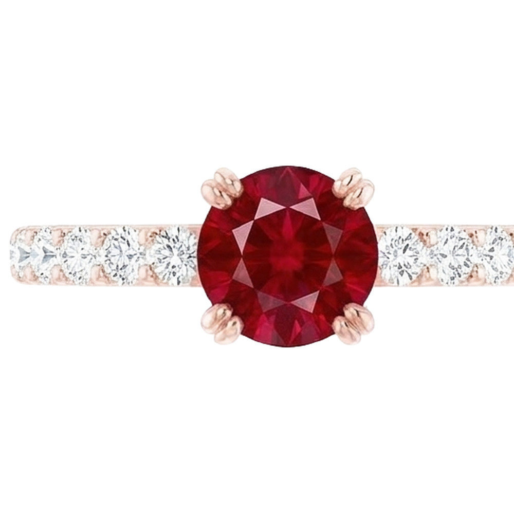 Rose Gold 14K 2.50 Carats Four Prong Natural Earth Mined Diamond Round Ruby Ring