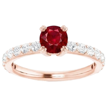 Rose Gold 14K 2.50 Carats Four Prong Natural Earth Mined Diamond Round Ruby Ring