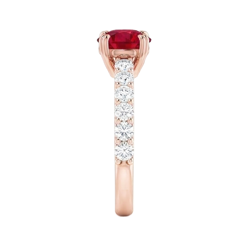 Rose Gold 14K 2.50 Carats Four Prong Natural Earth Mined Diamond Round Ruby Ring
