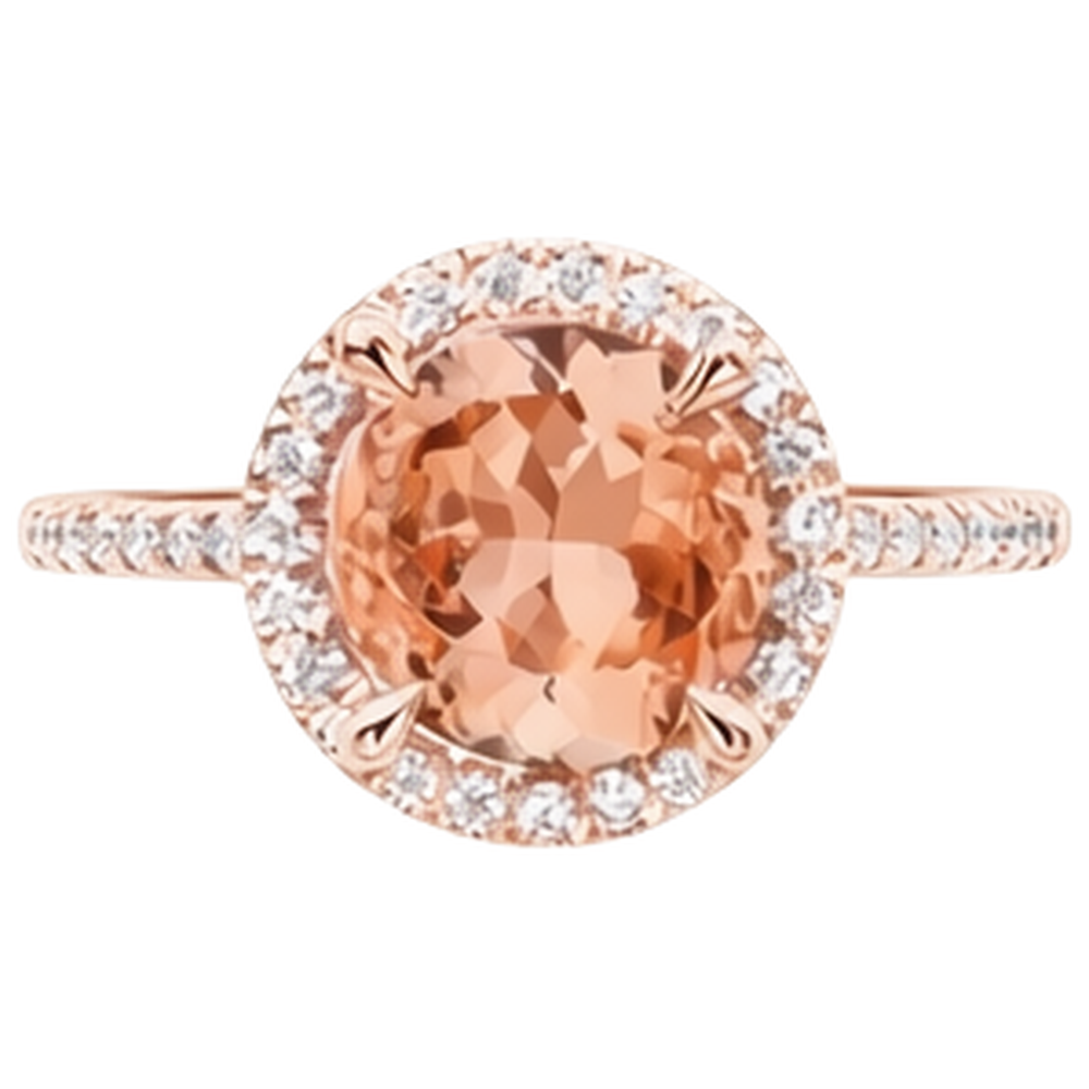 Rose Gold 14K 9 Carats Round Cut Morganite And Natural Earth Mined Diamonds Ring New