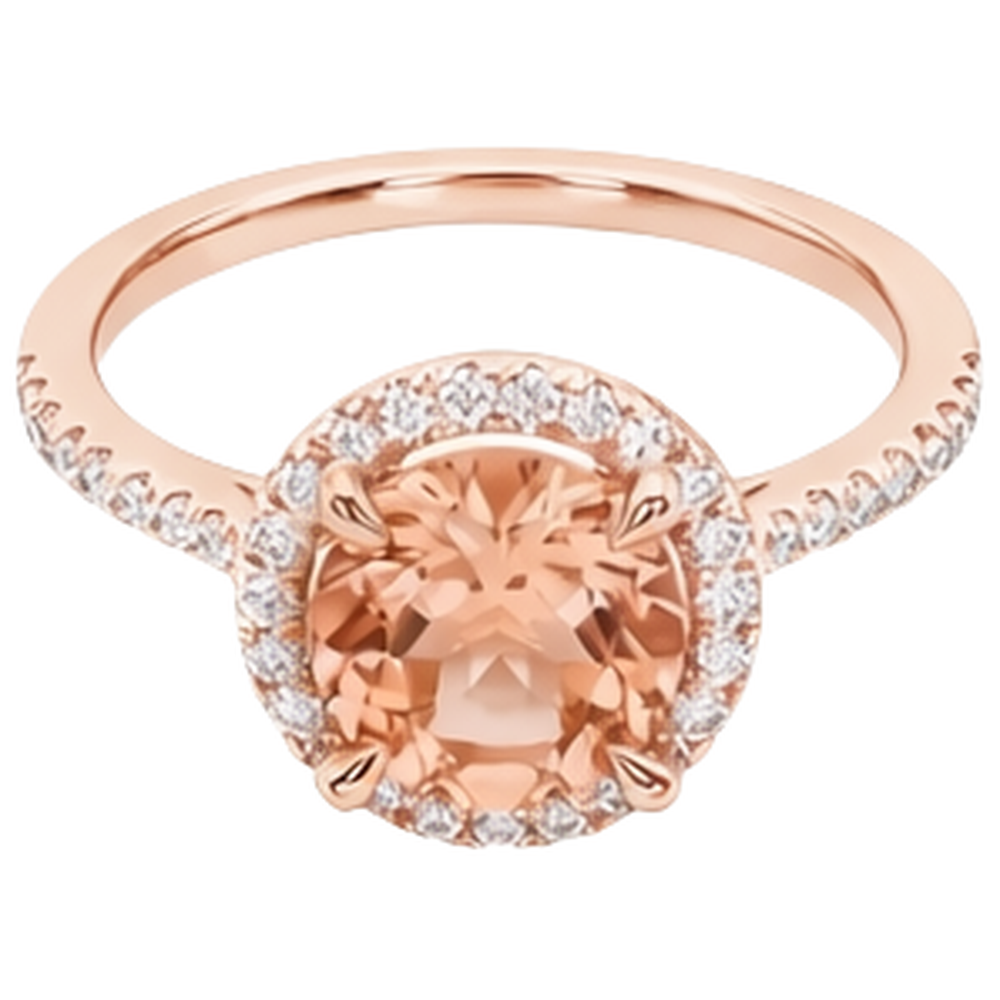 Rose Gold 14K 9 Carats Round Cut Morganite And Natural Earth Mined Diamonds Ring New