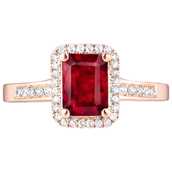 Rose Gold 14K Emerald Cut Red Ruby And Natural Earth Mined Diamond Wedding Ring 5 Ct