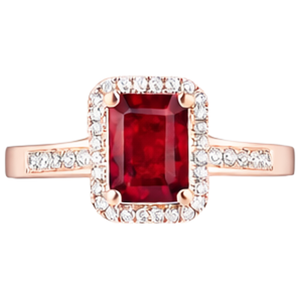 Rose Gold 14K Emerald Cut Red Ruby And Natural Earth Mined Diamond Wedding Ring 5 Ct