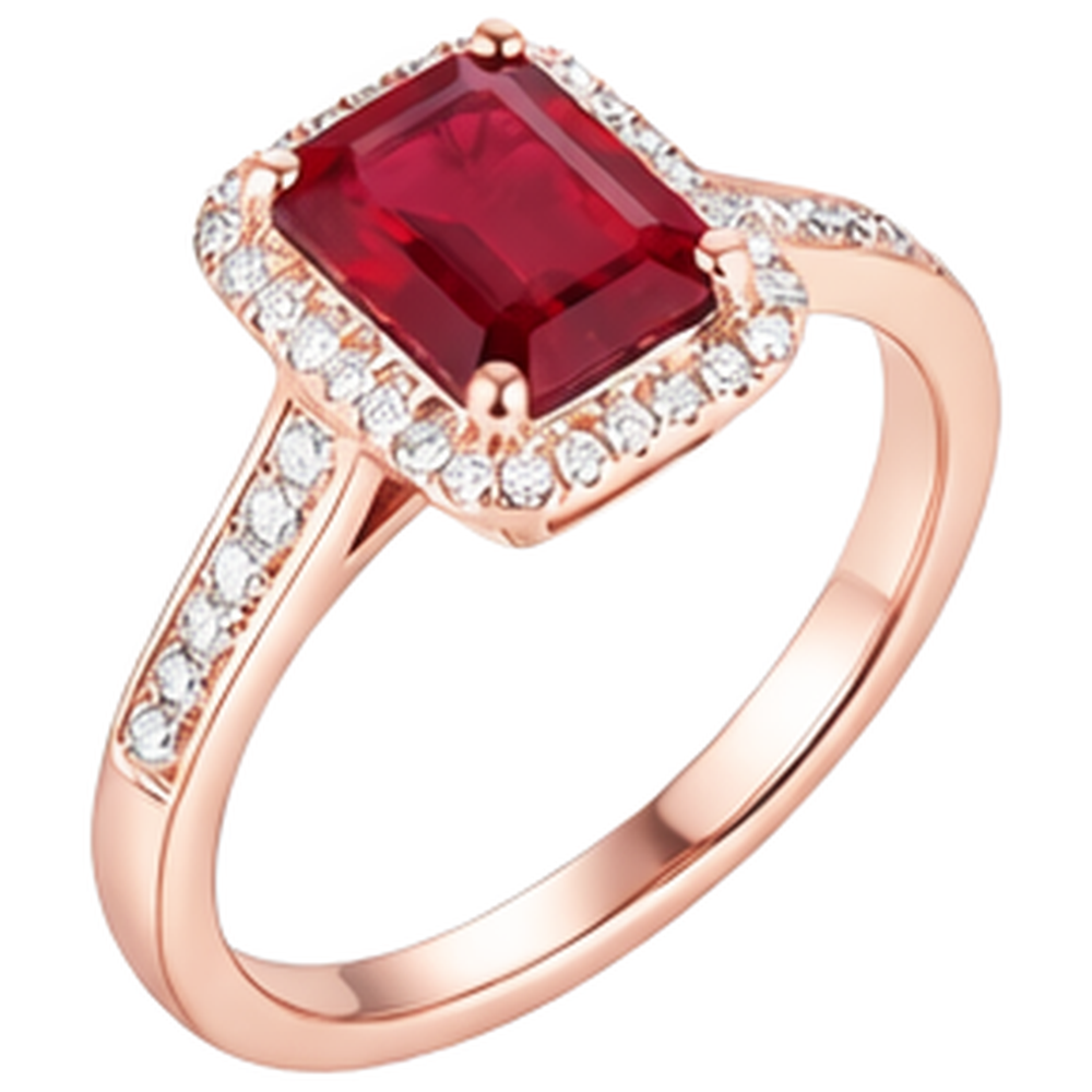Rose Gold 14K Emerald Cut Red Ruby And Natural Earth Mined Diamond Wedding Ring 5 Ct