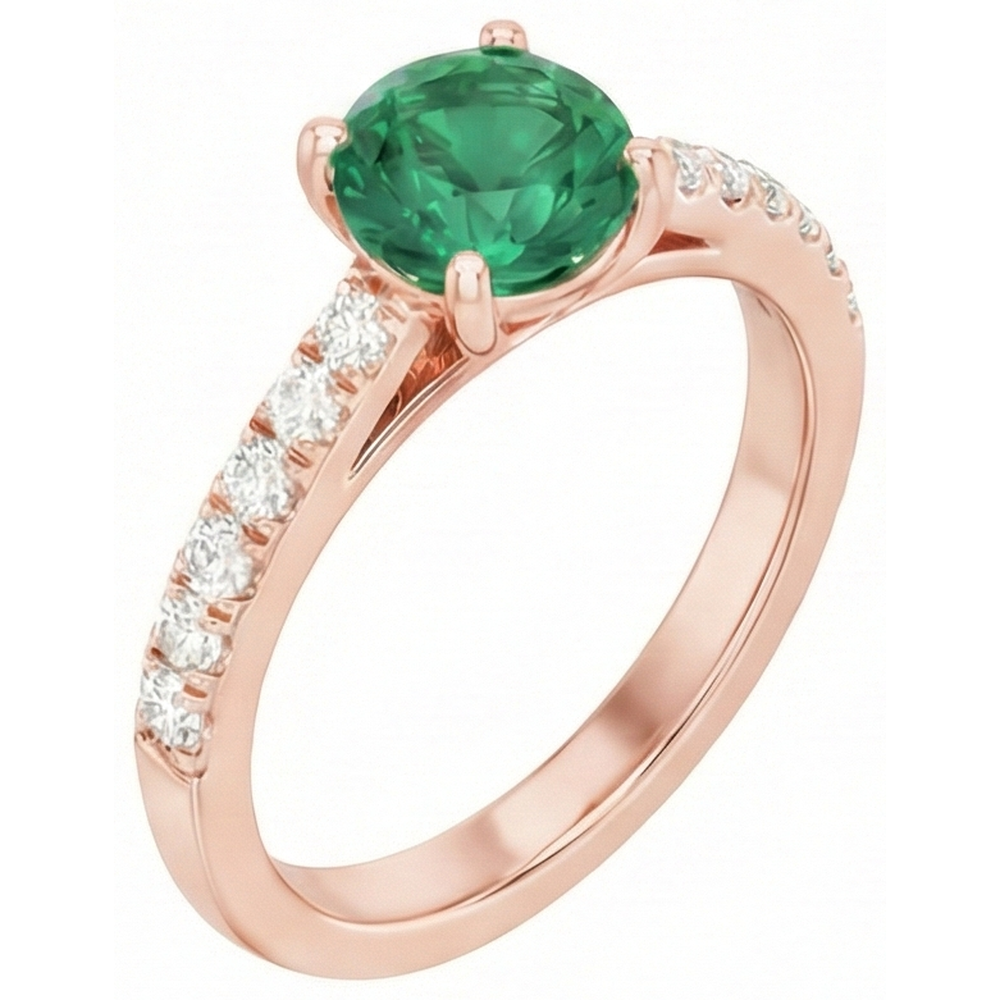 natural round emerald 2.50ct ring close up detail