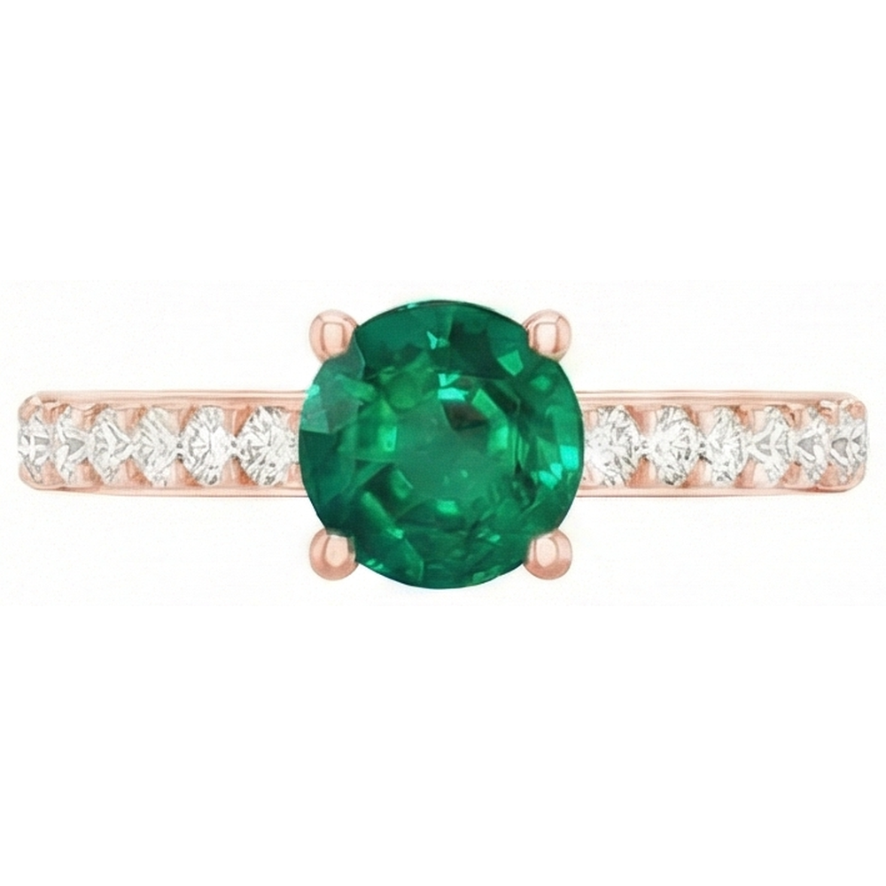 natural round emerald 2.50ct ring on white background