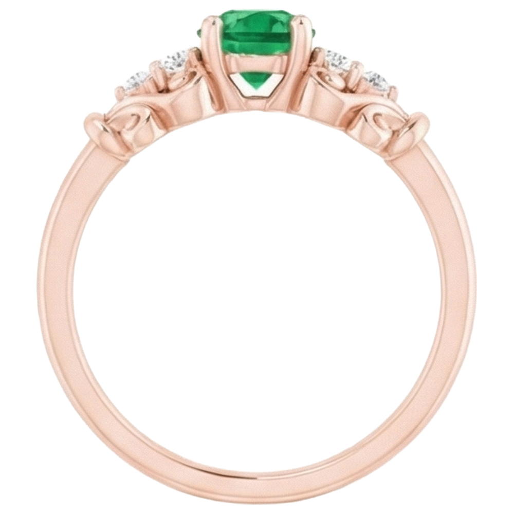 Rose Gold 14K Natural Earth Mined Diamond Round Green Emerald Ring 1.40 Carats