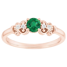 Rose Gold 14K Natural Earth Mined Diamond Round Green Emerald Ring 1.40 Carats