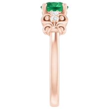 Rose Gold 14K Natural Earth Mined Diamond Round Green Emerald Ring 1.40 Carats