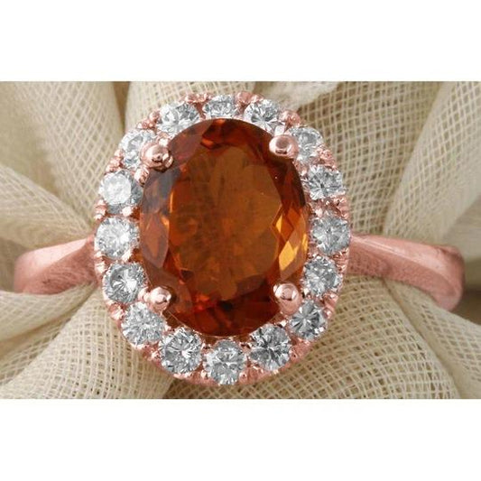 Rose Gold 14K Oval Cut Citrine And Diamond Wedding Ring 27.50 Ct.
