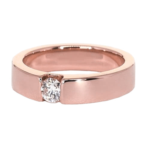 Rose Gold 14K Tension Set Round Men's Ring Natural 0.75 Carats