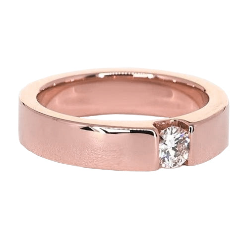 Rose Gold 14K Tension Set Round Men's Ring Natural 0.75 Carats
