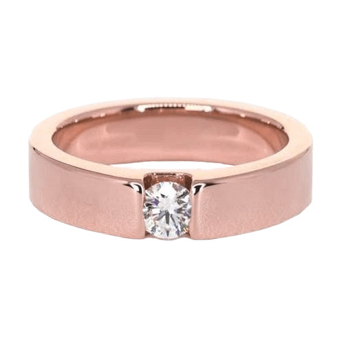 Rose Gold 14K Tension Set Round Men's Ring Natural 0.75 Carats