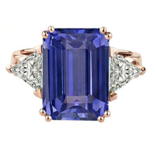 Rose Gold 3 Stone Anniversary Ring Blue Sapphire Natural Earth Mined Diamonds 3.50 Carats