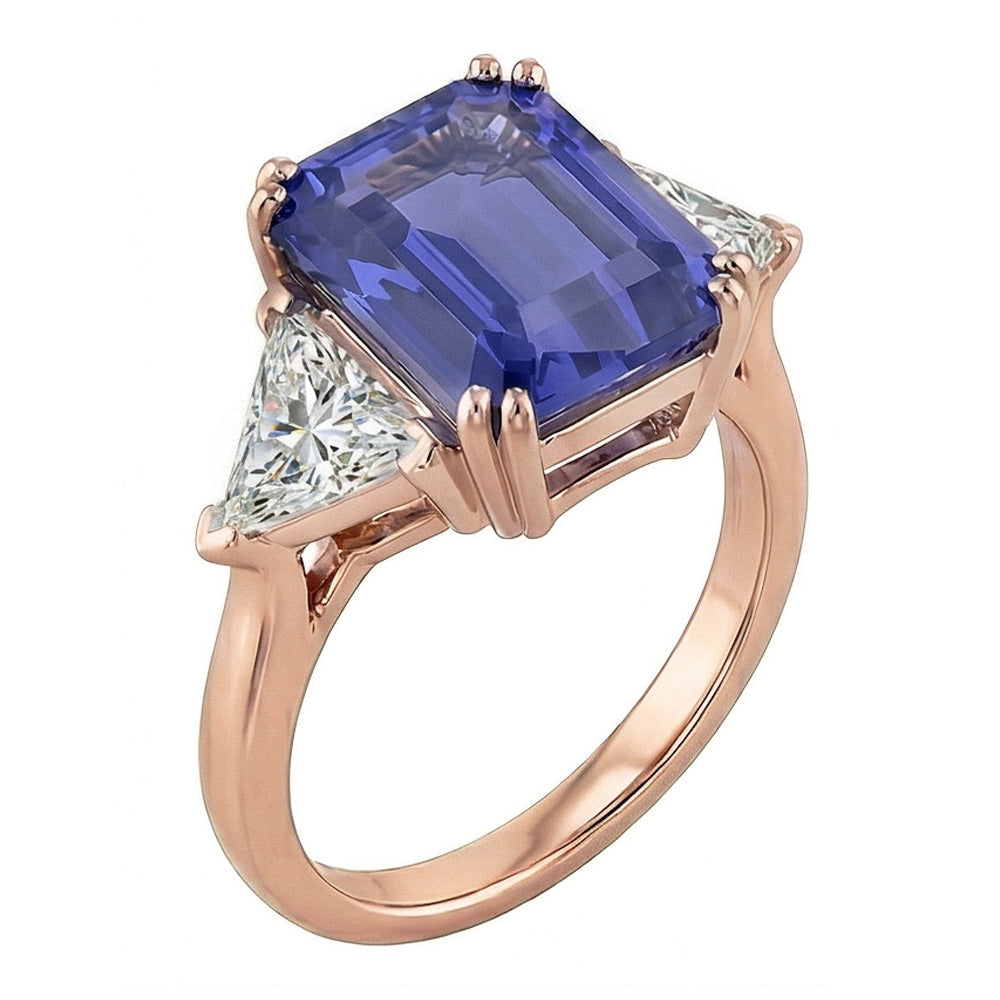 Rose Gold 3 Stone Anniversary Ring Blue Sapphire Natural Earth Mined Diamonds 3.50 Carats