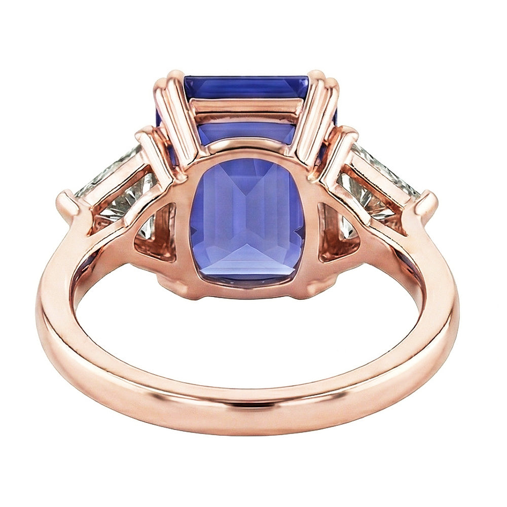 Rose Gold 3 Stone Anniversary Ring Blue Sapphire Natural Earth Mined Diamonds 3.50 Carats