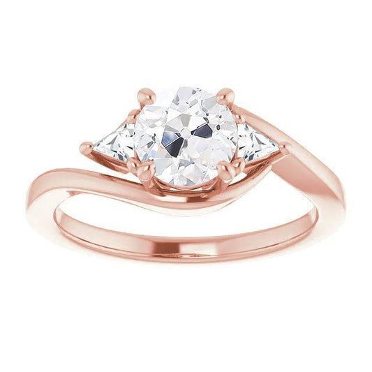 Rose Gold 3 Stone Ring Old Mine Genuine Diamonds Twisted Style 3 Carats