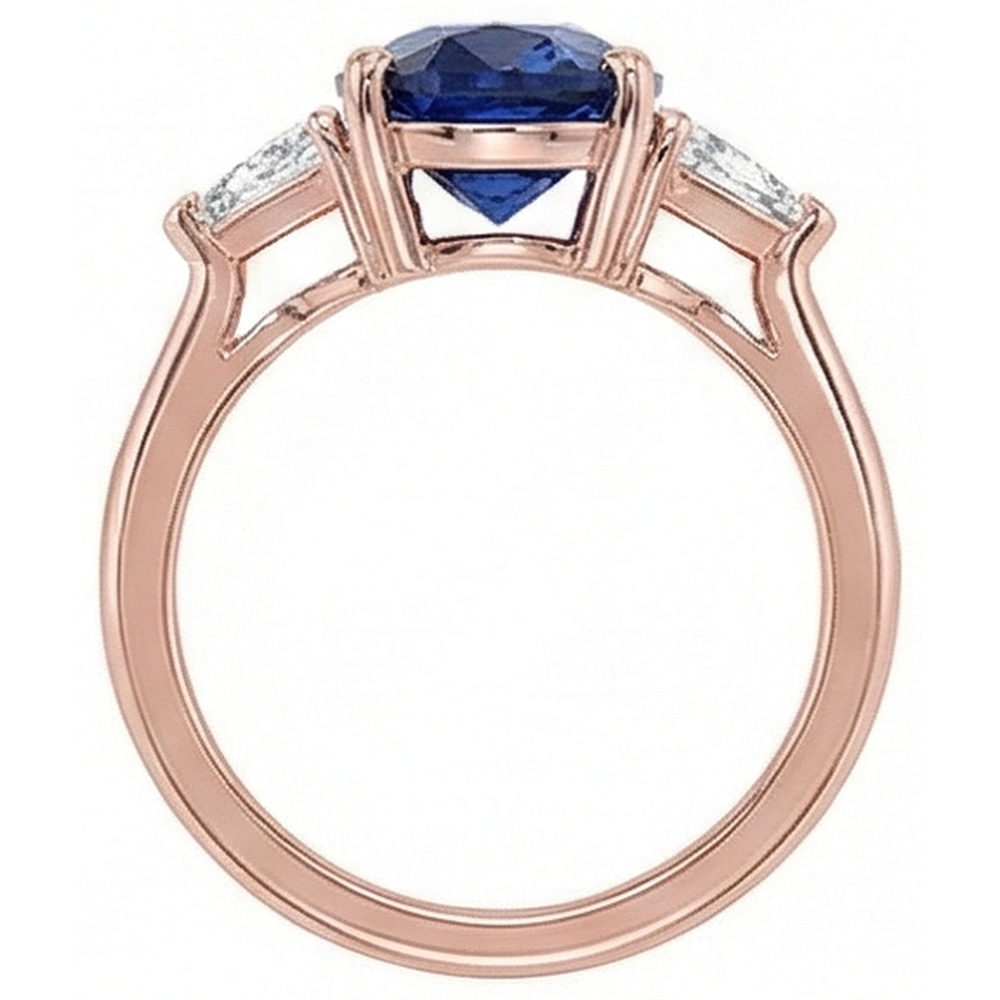 Rose Gold 3 Stone Ring Oval Blue Sapphire & Natural Earth Mined Diamond 8.25 Carats