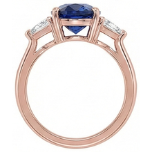Rose Gold 3 Stone Ring Oval Blue Sapphire & Natural Earth Mined Diamond 8.25 Carats
