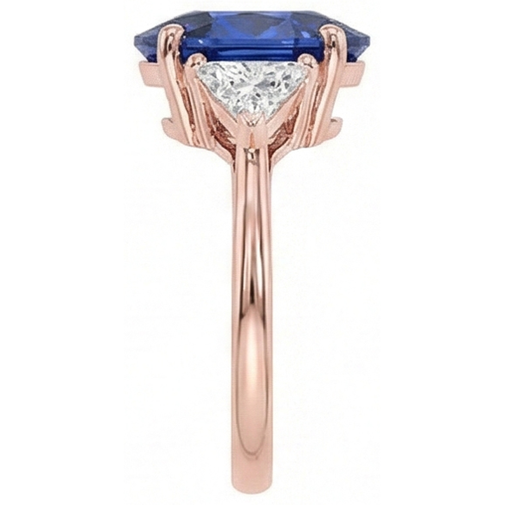 Rose Gold 3 Stone Ring Oval Blue Sapphire & Natural Earth Mined Diamond 8.25 Carats