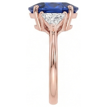 Rose Gold 3 Stone Ring Oval Blue Sapphire & Natural Earth Mined Diamond 8.25 Carats