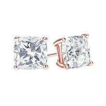 Rose Gold 4 Carats Cushion Cut Real Diamonds Studs Earrings New
