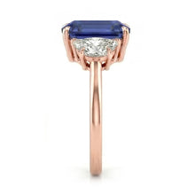 Rose Gold Emerald Sapphire 3 Stone Half Moon Natural Earth Mined Diamonds Ring 4 Carats