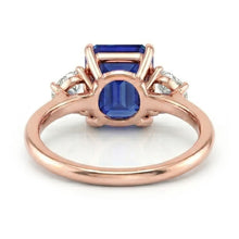 Rose Gold Emerald Sapphire 3 Stone Half Moon Natural Earth Mined Diamonds Ring 4 Carats