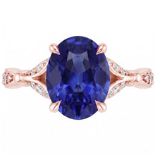 Rose Gold Gemstone Ring Split Shank Blue Sapphire & Natural Earth Mined Diamonds 3 Carats