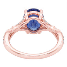 Rose Gold Gemstone Ring Split Shank Blue Sapphire & Natural Earth Mined Diamonds 3 Carats