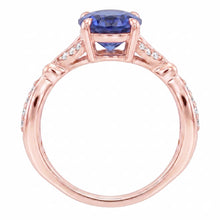 Rose Gold Gemstone Ring Split Shank Blue Sapphire & Natural Earth Mined Diamonds 3 Carats