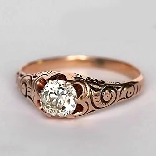 Rose Gold Gypsy Solitaire Ring Old Cut  Natural Diamond Vintage Style 1 Carat