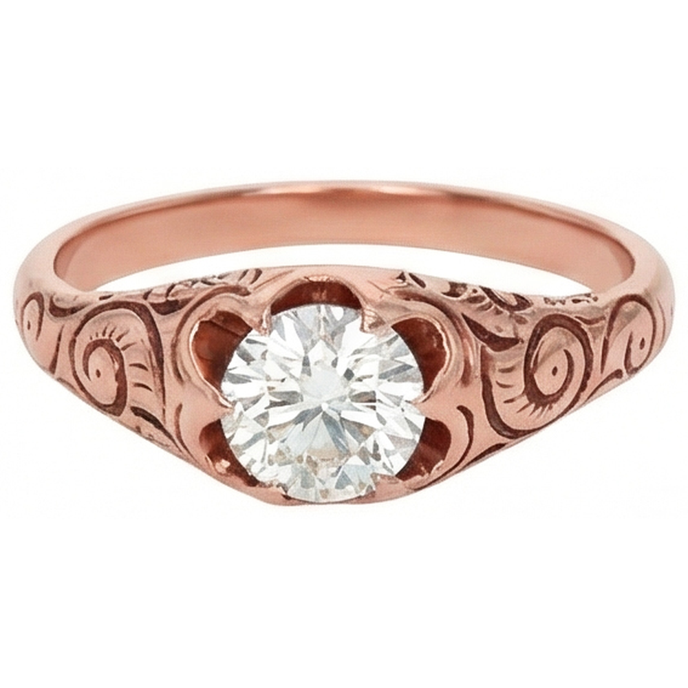 Rose Gold Gypsy Solitaire Ring Old Cut Natural Earth Mined Diamond Vintage Style 1 Carat