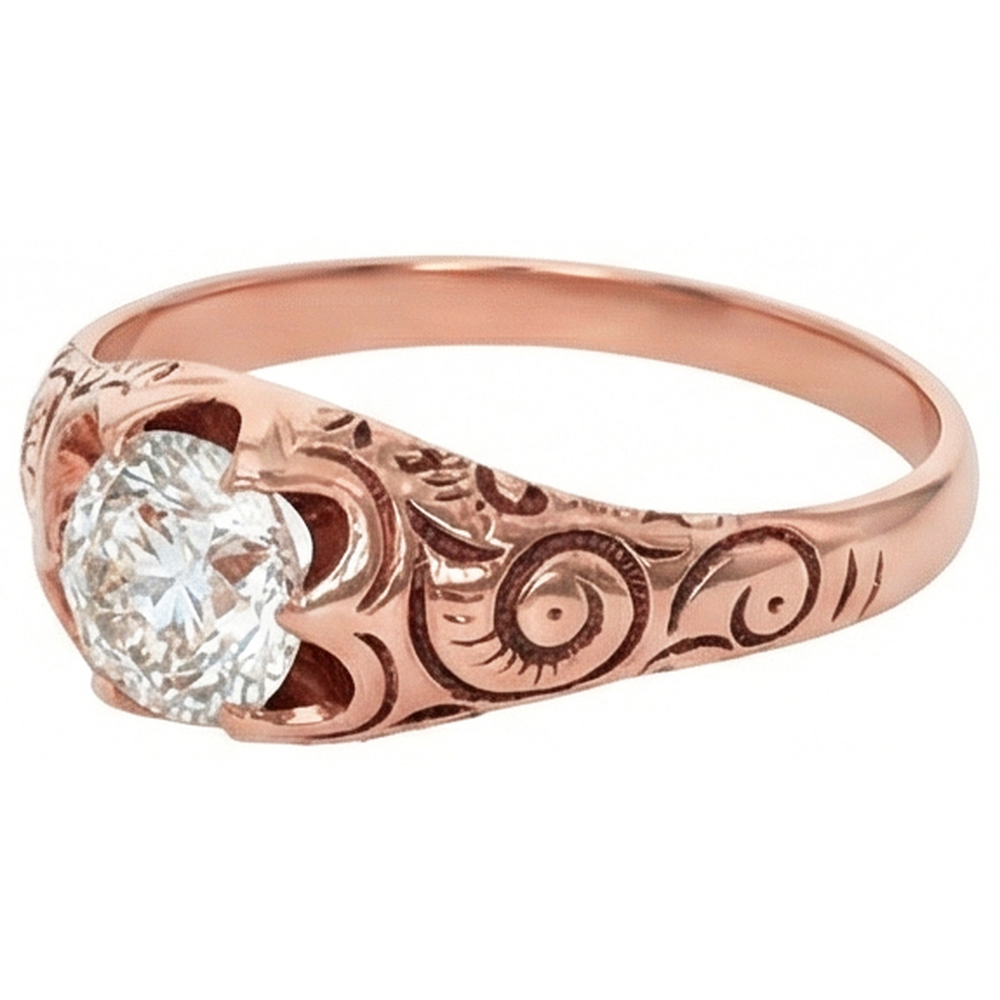 Rose Gold Gypsy Solitaire Ring Old Cut Natural Earth Mined Diamond Vintage Style 1 Carat