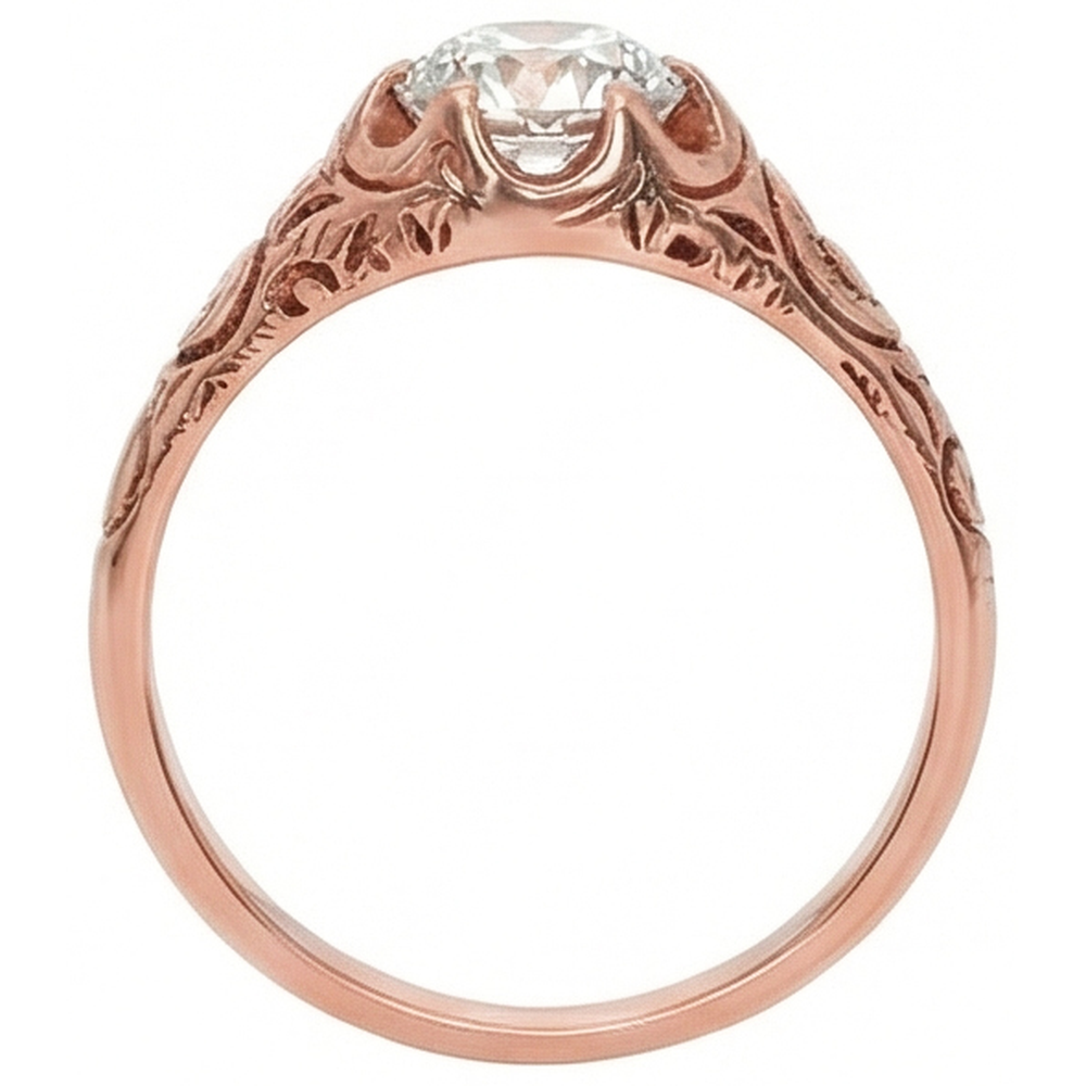 Rose Gold Gypsy Solitaire Ring Old Cut Natural Earth Mined Diamond Vintage Style 1 Carat